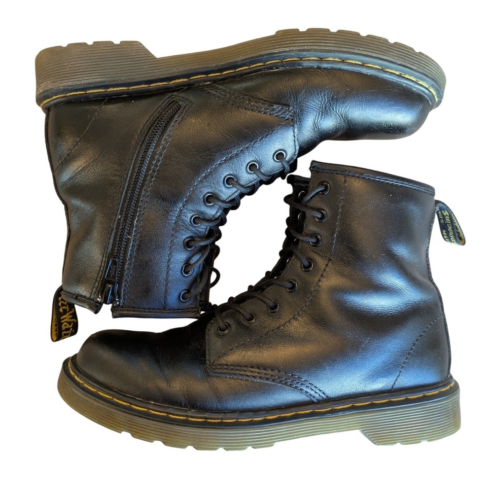 Dr. Martens 1460 Delaney Black Leather Lace Up Side Zip Combat Boots Women's 5